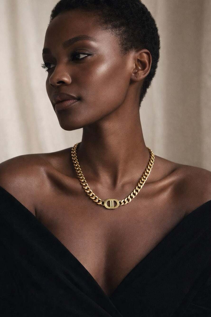 Luxx Urban Double D Monogram Cuban Chain Necklace Gold